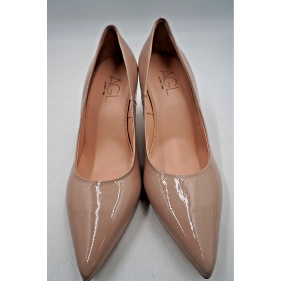 AGL Attilio Isolde Nude Patent Leather Pointed Toe Kitten Heel Pumps Sz 40 NWOT - Picture 4 of 15